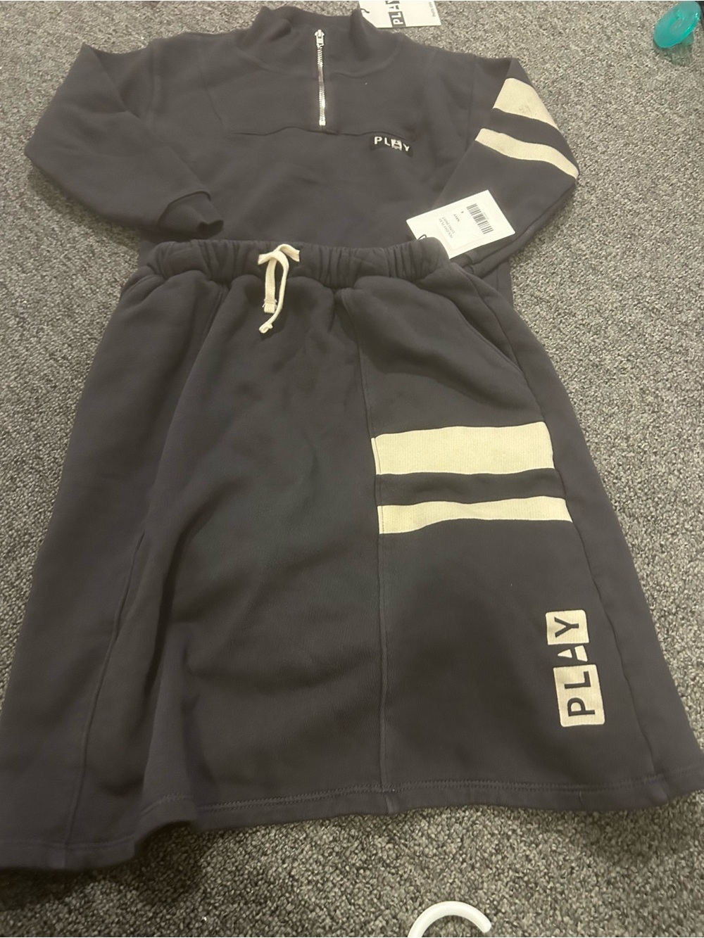 Kids A-Line Skirt with Cream Contrast Stripes - Black